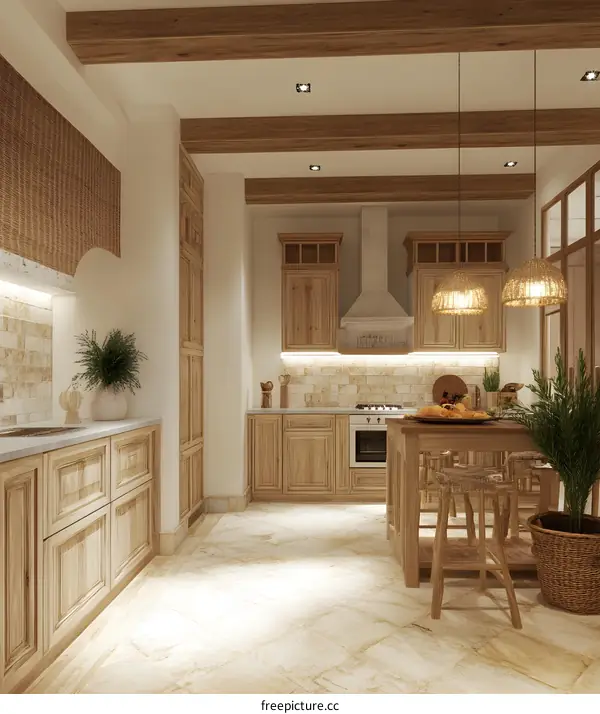 Modern Kitchen Interior Design with Wooden Cabinets and Rustic Decor