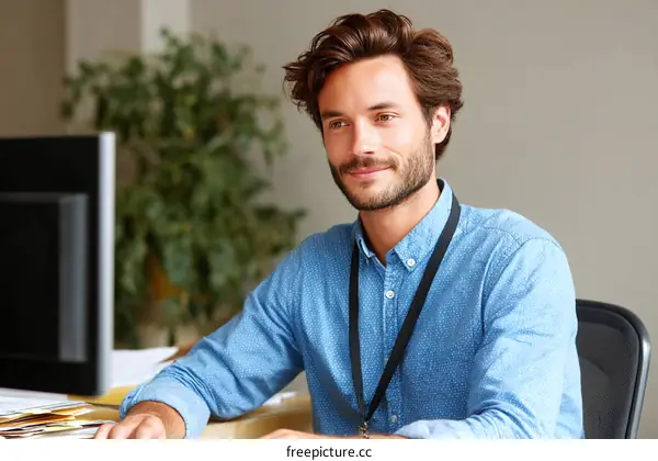 Caucasian Man Working at a Desk