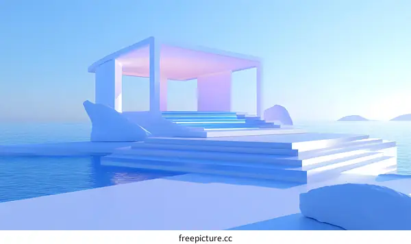 Minimalist White Architecture Structure Sea Background