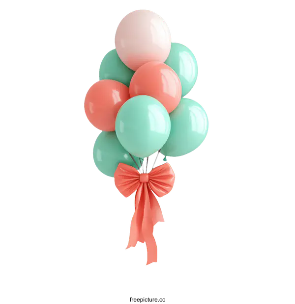 [Transparent Background PNG]Bunch of Colorful Birthday Balloons with Ribbon
