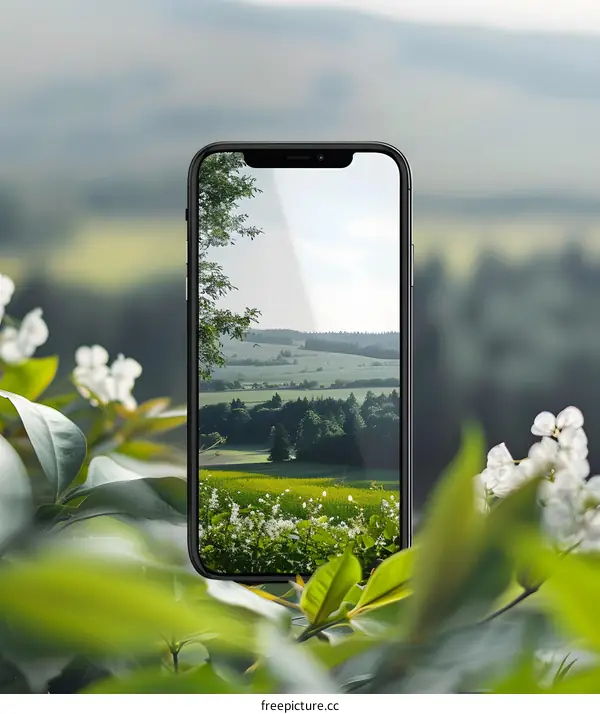 Smartphone Display with Green Landscape