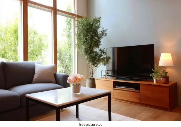 Modern Japanese Living Room with Large Windows