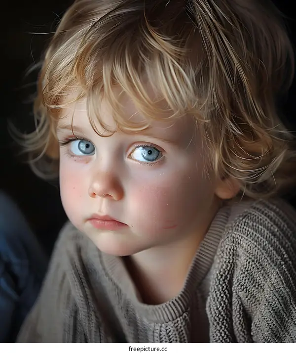 Portrait of a young boy with blond hair and blue eyes