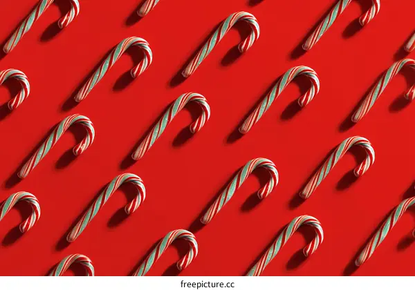 Christmas Candy Cane Pattern on Red Background