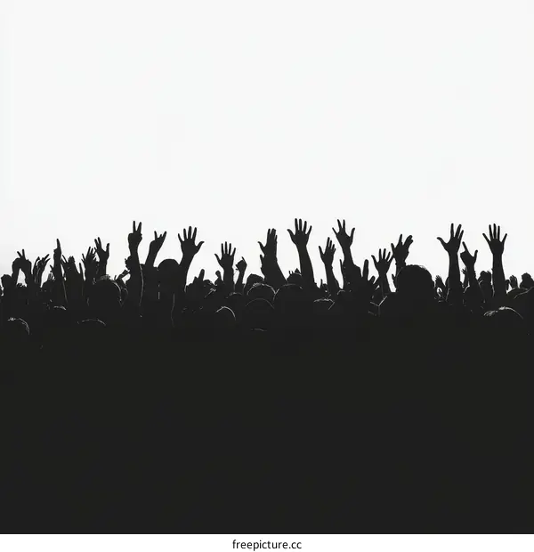Silhouette of a Crowd of People Raising Hands at a Concert