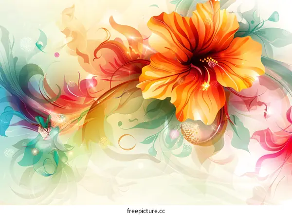 Orange hibiscus flower with colorful abstract background