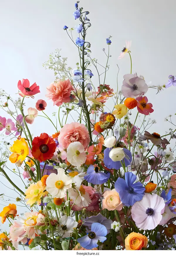 Colorful Wildflower Bouquet with Pastel Background
