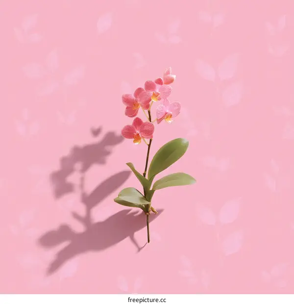 Pink Orchid Blossom with Shadow on Pastel Background