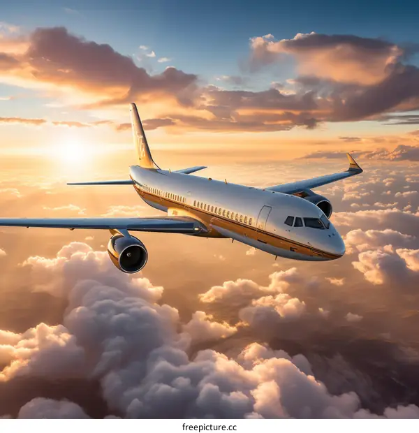 airplane flying above the clouds during sunset