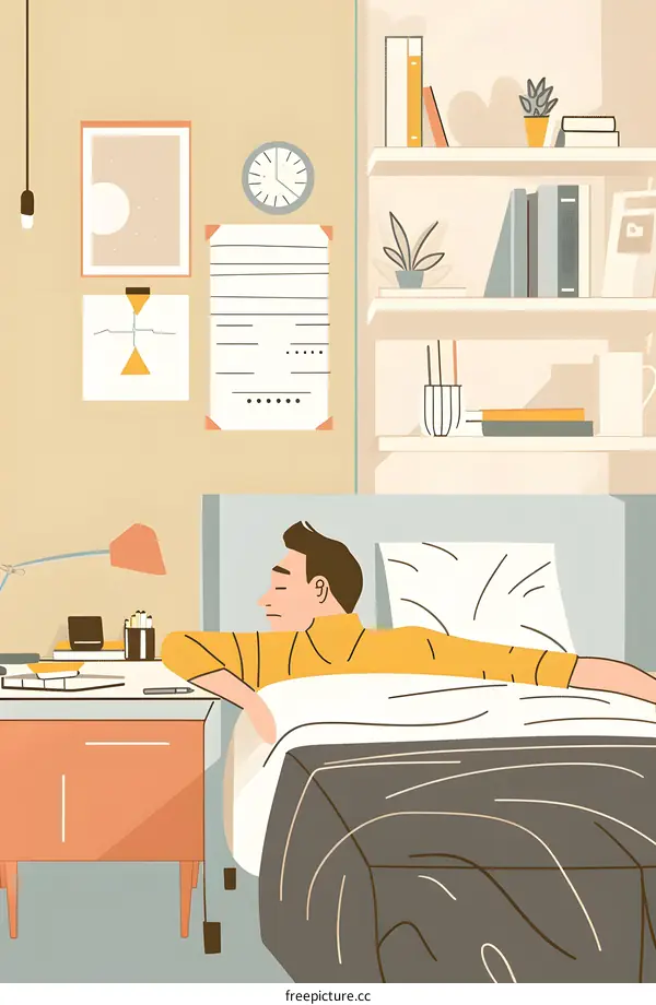 Man Lying in Bed in a Cozy Bedroom