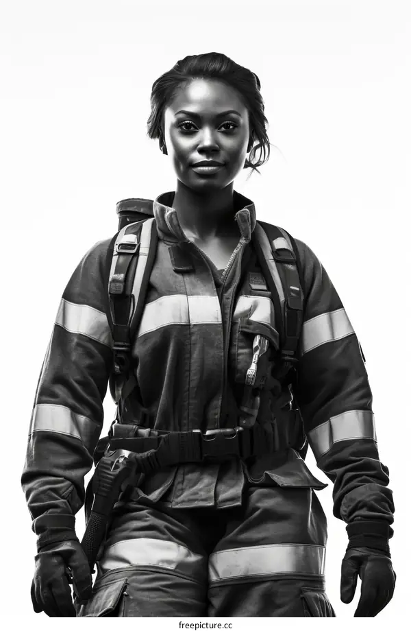 Portrait of a young African-American female firefighter in uniform
