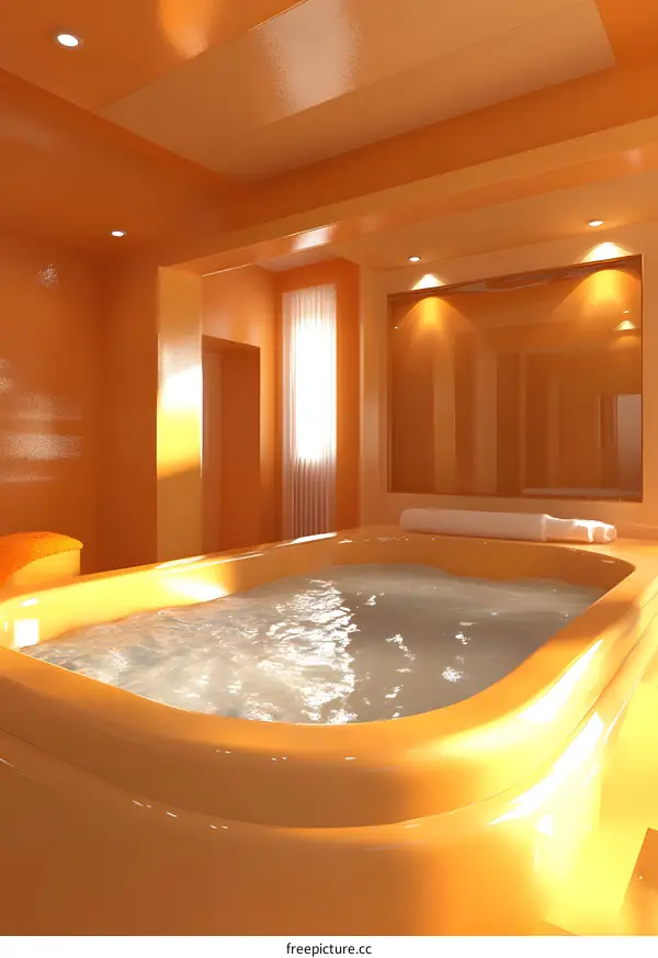 Modern Bathroom Interior Design with Orange Walls and Bathtub