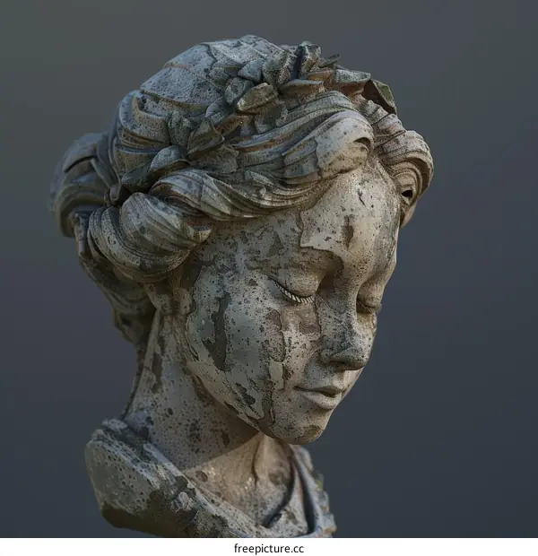 Ancient Statue of a Young Woman with a Flower Crown