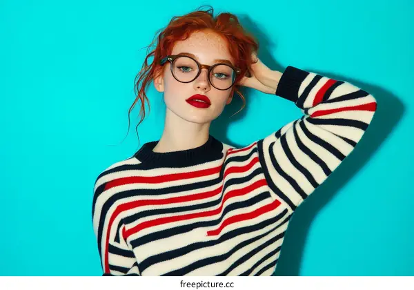 Stylish Redhead Woman in Striped Sweater
