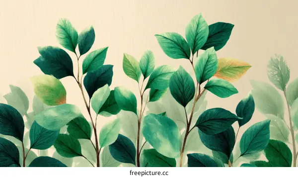 Watercolor Painting of Lush Green Leaves