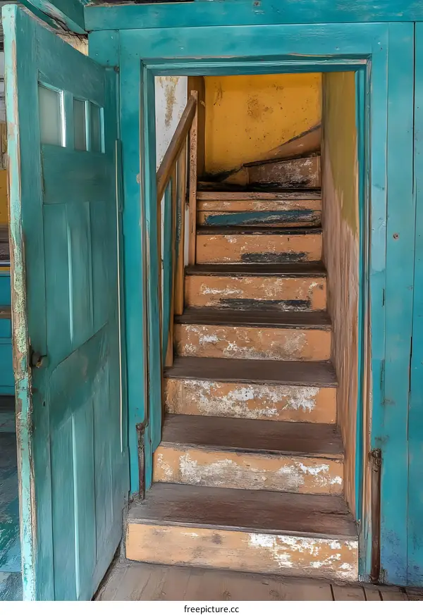 Old Wooden Doorway Leading to a Set of Worn Stairs