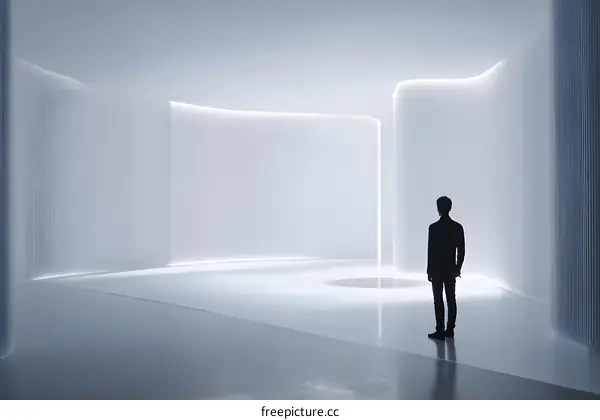 Silhouette of a Man in a Modern White Room