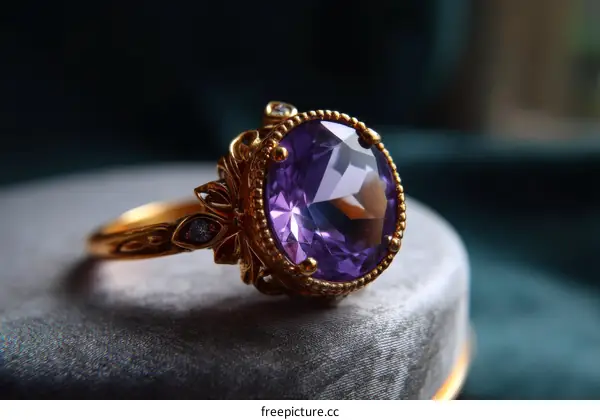 Golden Ring with a Deep Purple Gemstone
