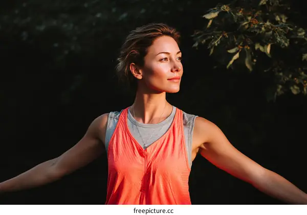Woman in Coral Sportswear Outdoor Portrait