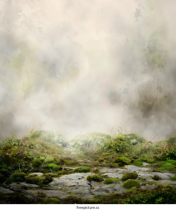 Green Moss and Fog Abstract Background