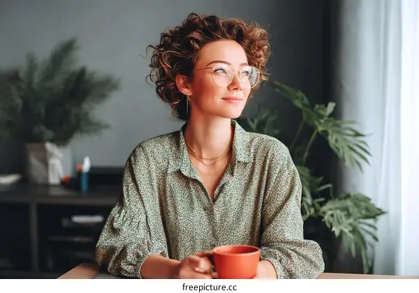 Thoughtful Woman Sipping Coffee by the Window