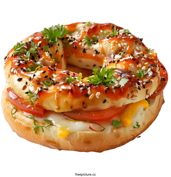 [Transparent Background PNG]Toasted bagel with tomato and cheese