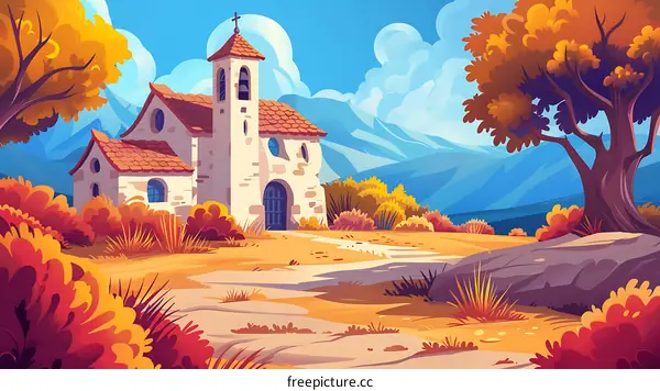 Autumn Landscape with Stone Church