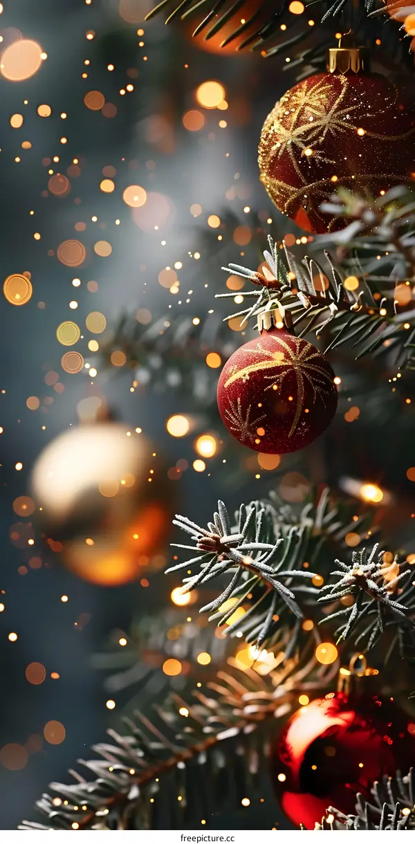 Christmas Tree With Red And Gold Ornaments