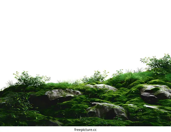 Green Mossy Rocks with White Background