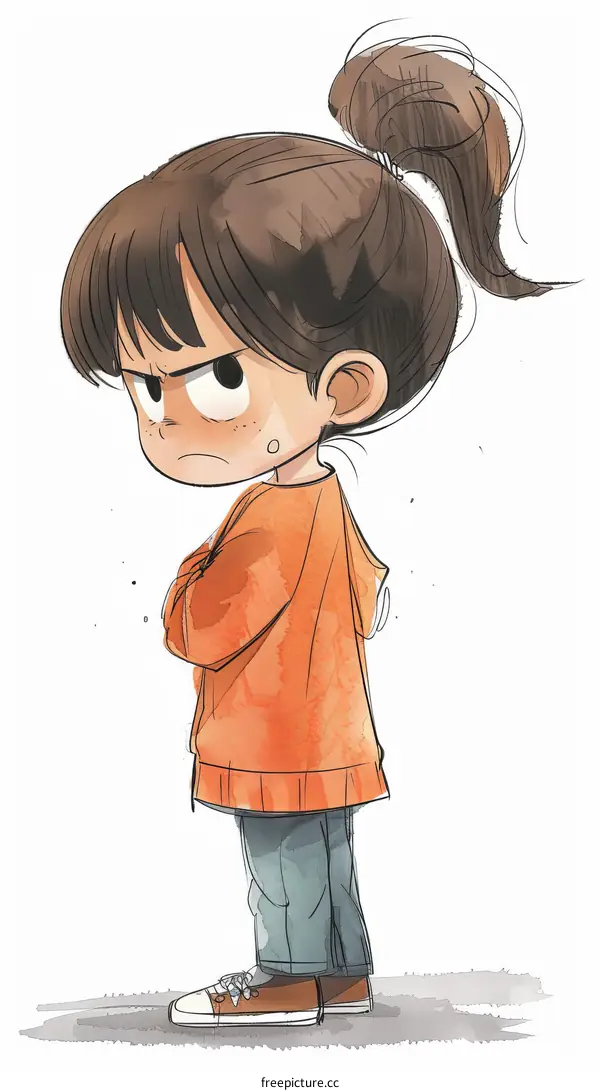 Little girl with brown hair in an orange sweatshirt