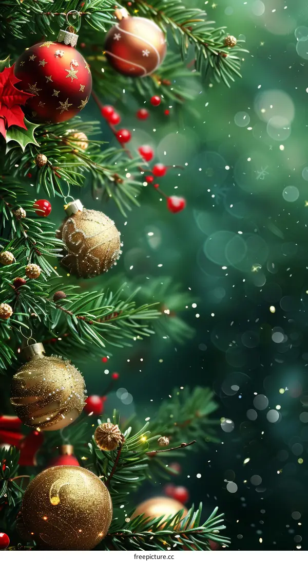 Festive Christmas Tree Decorated with Ornaments, Garland, Lights and Gifts