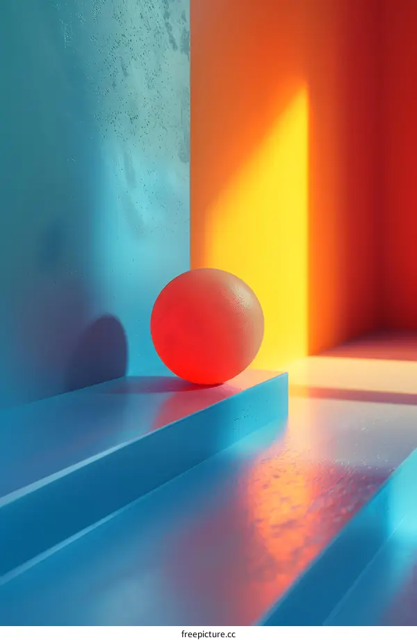 Abstract 3D Minimalist Geometric Shapes With  Blue and Yellow Background