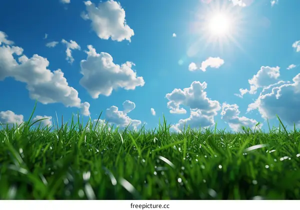 Green Grass Field Under Blue Sky With White Clouds