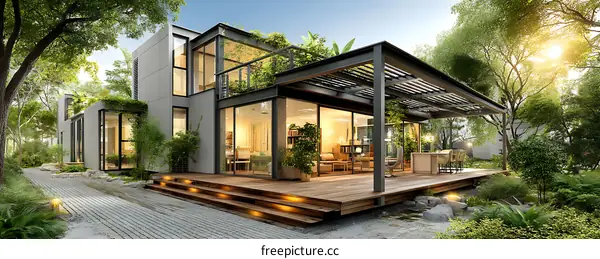 Modern House Exterior with Lush Landscaping