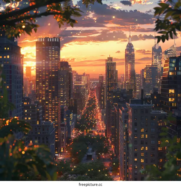 New York City Street at Sunset