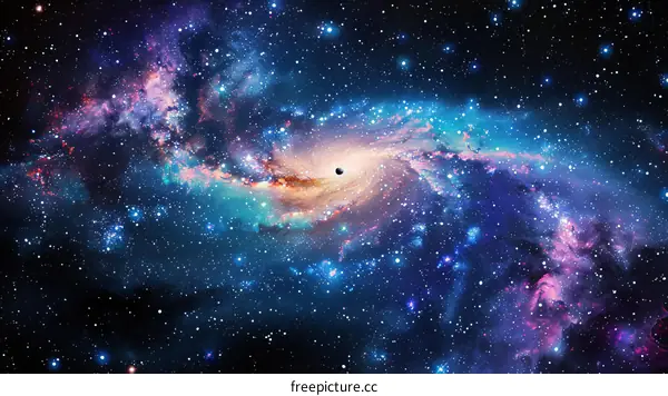 Black hole surrounded by colorful gases in deep space