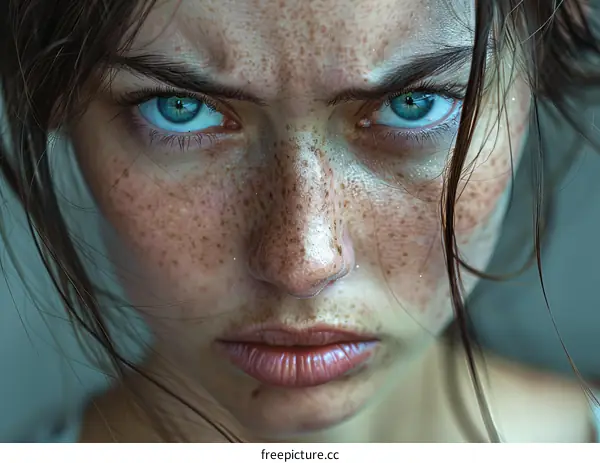 Close Up Portrait of a Woman with Freckles