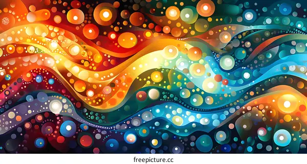 Abstract Colorful Wavy Pattern With Dots and Bubbles