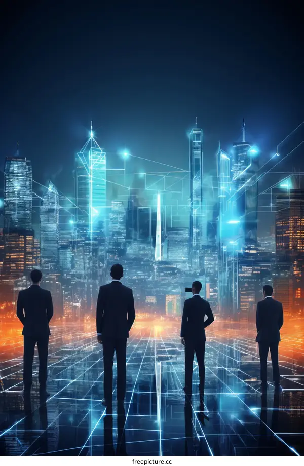 Ambitious Businessmen Gaze Upon the Skyline of a Futuristic City