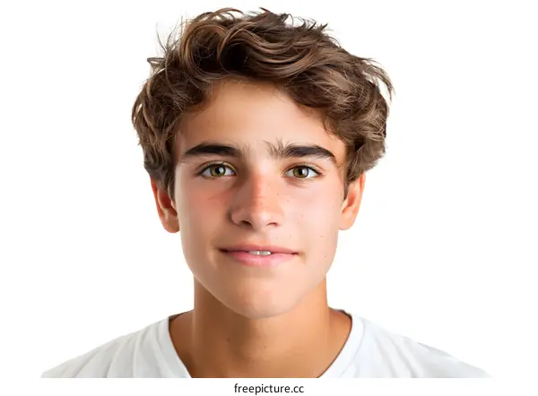 Portrait of a Smiling Teenage Boy with Brown Hair