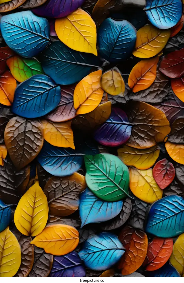 Colorful leaves of different shapes and sizes