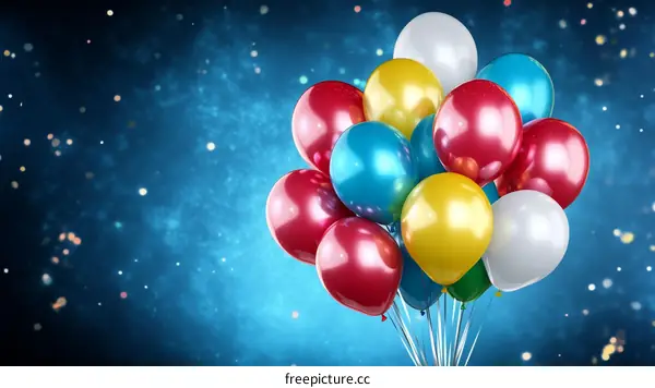 Colorful Bunch of Balloons on a Blue Background