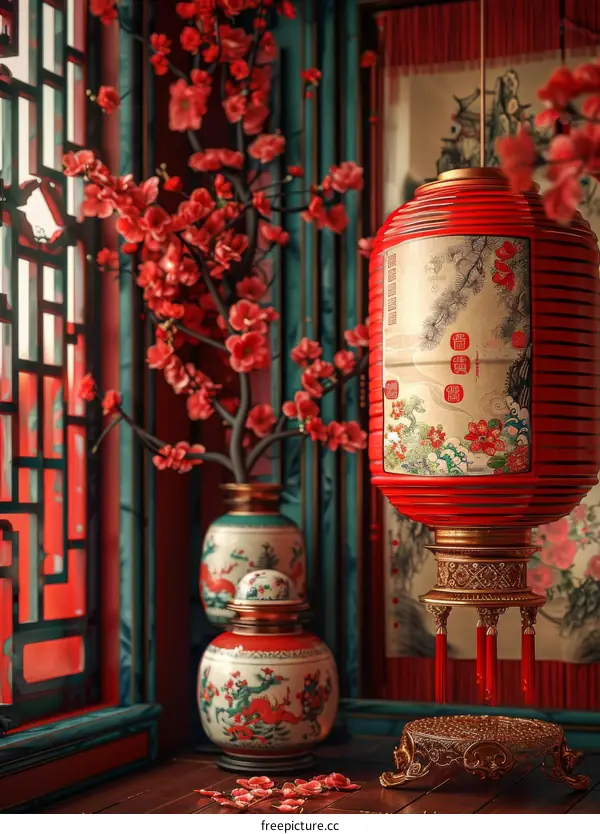A Red Lantern and a Vase