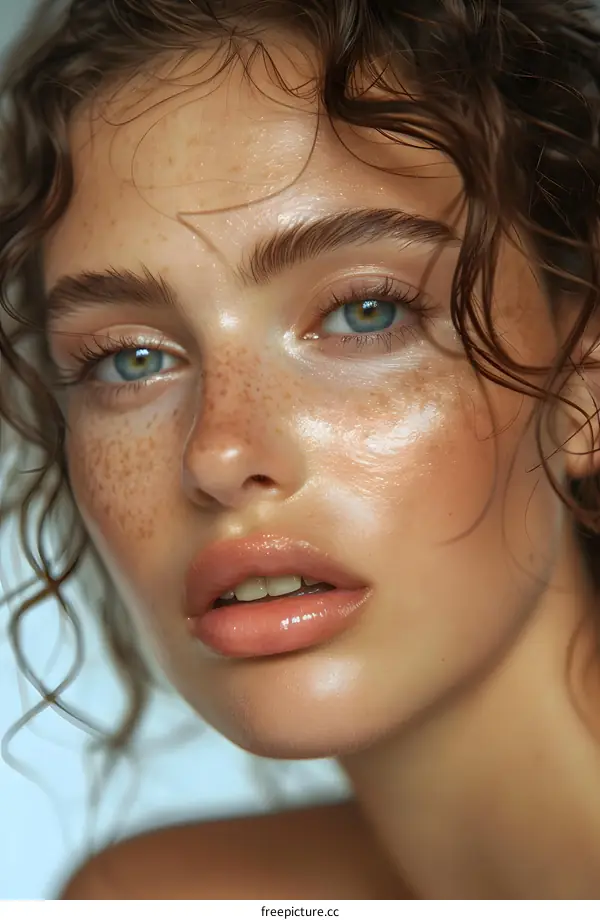 Close-up Beauty Portrait of a Woman with Freckles
