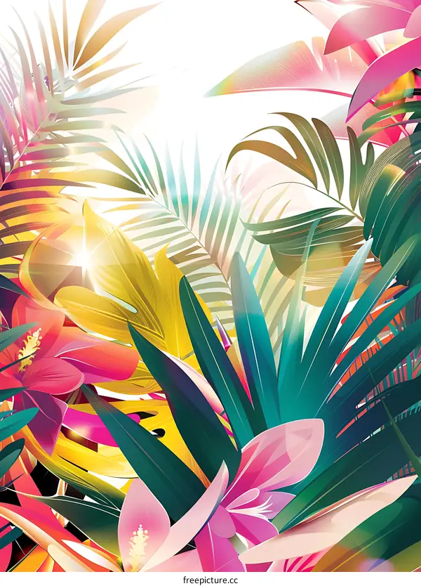 Tropical Leaves and Flowers Illustration