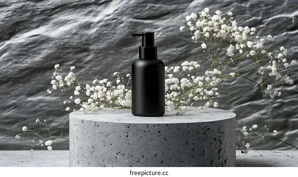 Elegant Black Pump Bottle on Concrete Display