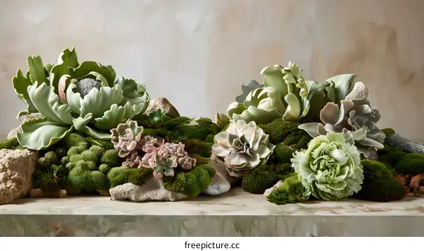 Green Succulents and Moss Floral Arrangement