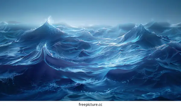 Deep blue ocean surface with big waves