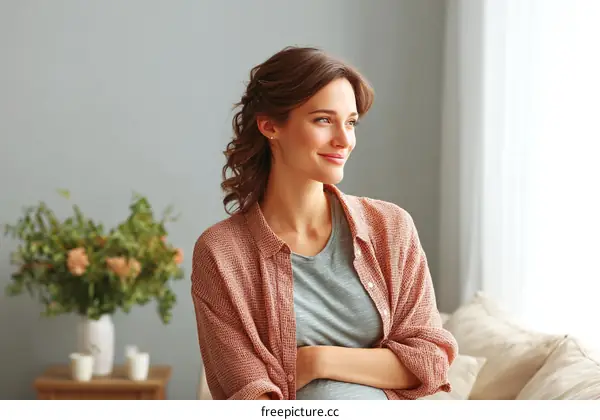 Pregnant Woman Looking Out Window Peaceful Moment
