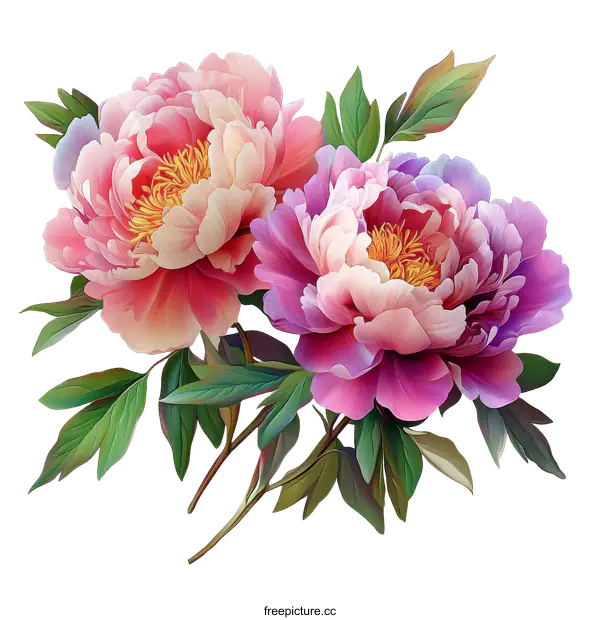 [Transparent Background PNG]Delicate Floral Illustration of Two Peonies